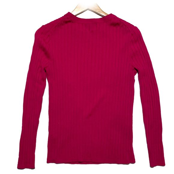 BANANA REPUBLIC 100%  Merino Wool Women's Sweater Sz L Crew Neck Ribbed Pink - Picture 2 of 7